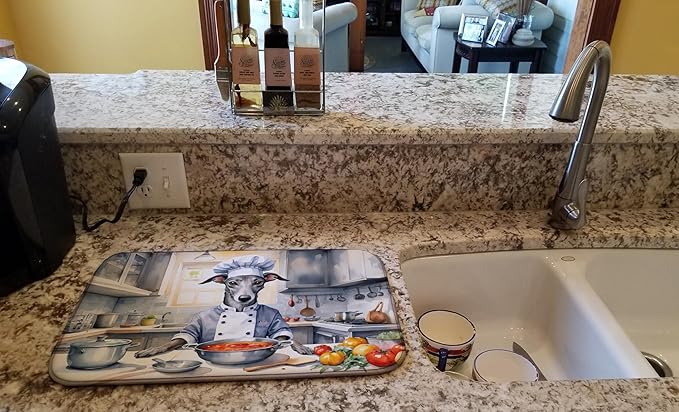 Caroline's Treasures DAC6264DDM Greyhound The Chef Dish Drying Mat Absorbent Dish Drying Mat Pad for Kitchen Counter Dish Drainer Mat for Countertop, 14 x 21", Multicolor