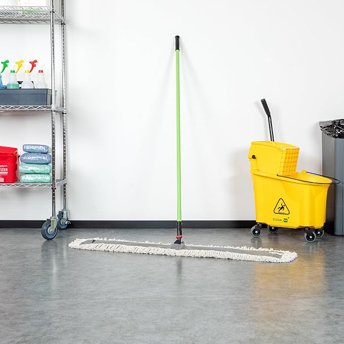 Restaurantware-Clean Tek Professional 48.03 x 5 Inch Dry Floor Mop, 1 Disposable Dust Mop - 64-Inch Handle, Secure Attachment, Blue Cotton, Ideal For Floor, Cleaning Home, Office