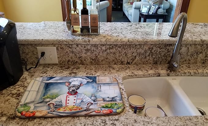 Caroline's Treasures DAC6189DDM American Hairless Terrier The Chef Dish Drying Mat Absorbent Dish Drying Mat Pad for Kitchen Counter Dish Drainer Mat for Countertop, 14 x 21", Multicolor