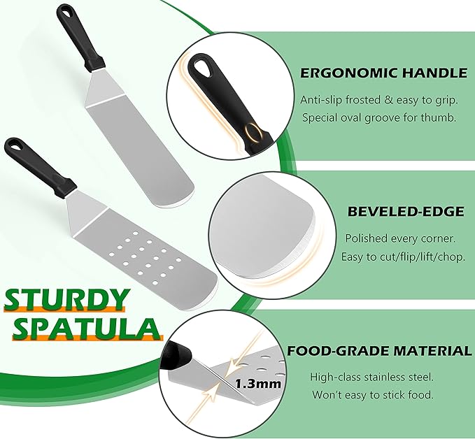 HaSteeL Griddle Accessories Kit of 18, Teppanyaki Tools for Flat Top Cooking Grilling Camping, Stainless Steel Melting Dome, Metal spatulas, Bacon Press for Outdoor BBQ, Heavy Duty & Dishwasher Safe