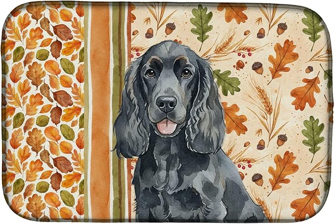 Caroline's Treasures Black Cocker Spaniel Heirloom Fall Dish Drying Mat Absorbent Dish Drying Mat Pad for Kitchen Counter Dish Drainer Mat for Countertop, 14 x 21", Multicolor