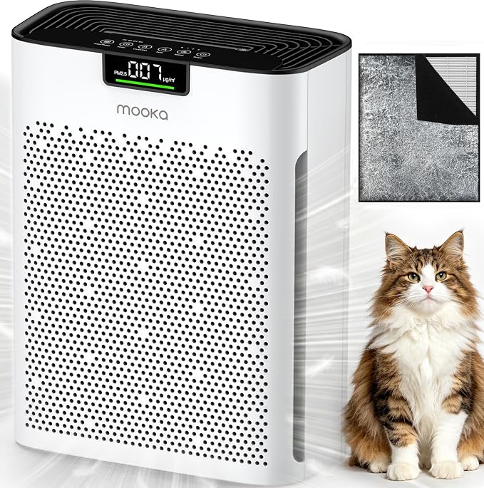 Air Purifier for Home Large Room 2200 Ft² KJ190 with 2-PACK Pet Care Filter Replacement, MOOKA H13 True HEPA Air Purifiers Cleaner for Pets, Washable Filters, Auto Mode