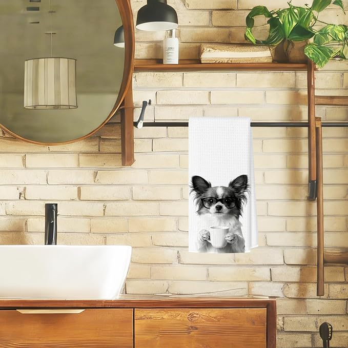 Funny Papillon Kitchen Towels, Dog Kitchen Accessories, Dog Chef Gifts for Women Decorative Hand Towels for Kitchen Decor, Coffee Lovers Gifts Dish Tea Towel, 16x24 Inch