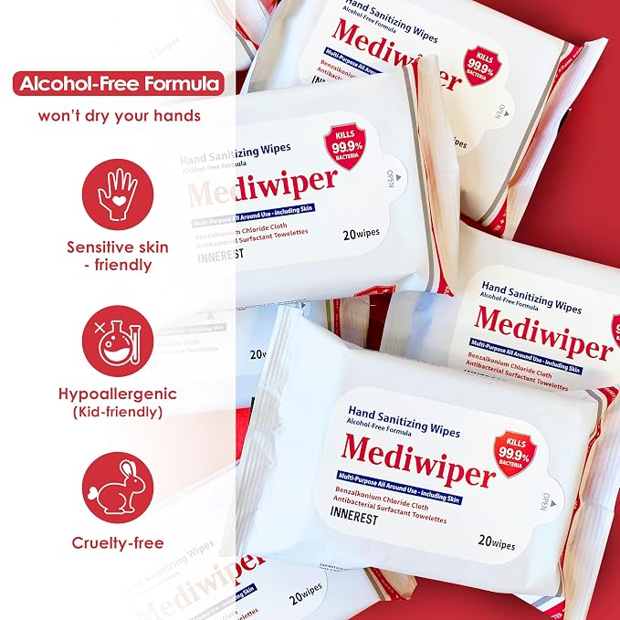 Mediwiper 500 Wipes (20Count*25Pack) Alcohol-Free Sanitizing Wipes Multi-surface Cleaner Large Unscented Wet Wipes Bulk, Hand Wipe Cleaning Cloth for School Business