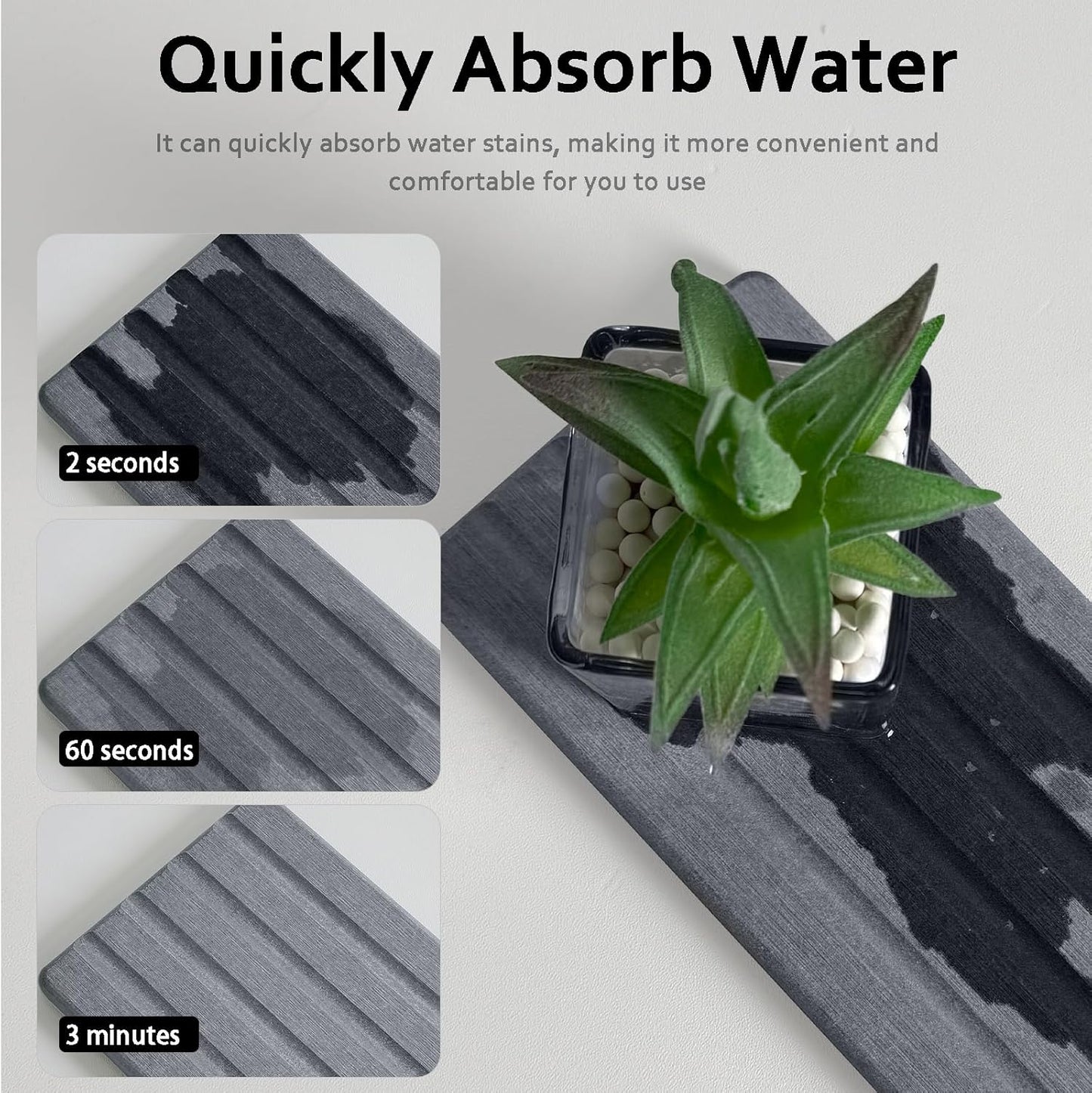 Diatomite Soap Dish, Water Absorbing Stone Tray, Kitchen Sink Organizer, Fast Drying Counter Holder (Grey, 9.5" x 4"/24 x 10cm)