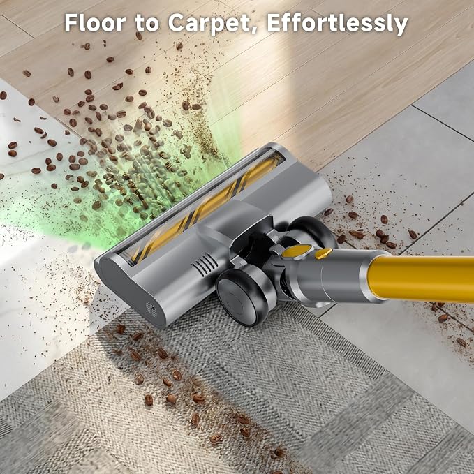 Cordless Stick Vacuum Cleaner - Rechargeable,40Kpa Powerful Suction Vacuum for Home,45Mins Runtime,Detachable Battery,Anti-Tangle, 8 in 1 Lightweight Vacuum for Pet Hair Carpet Hardwood,Yellow