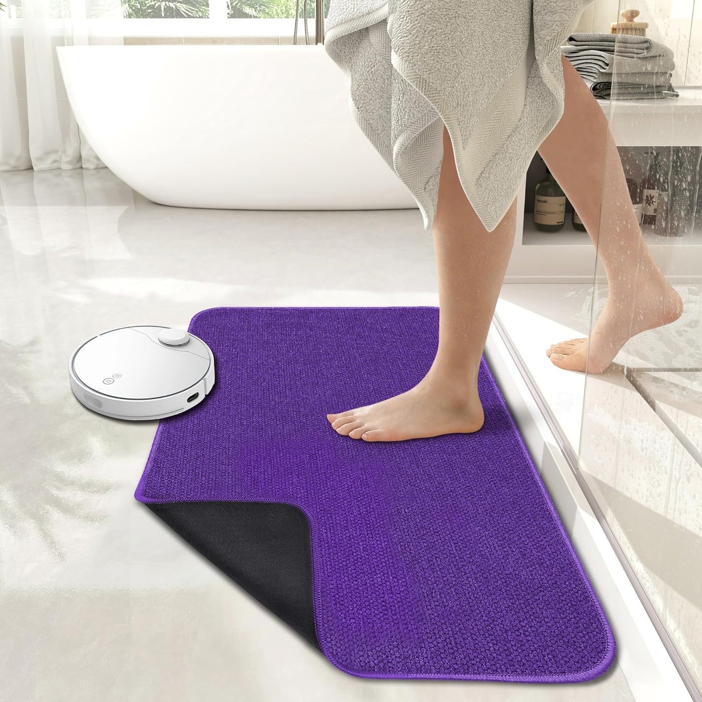 Bath Mat,Ultra Thin Bathroom Rugs,Rubber Bath Mats for Bathroom,No Slip Bath Rugs,Quick Dry,Machine Washable,Low Pile,Absorbent,Shower Outside,Sink,Home Decor Accessories.Purple,1'5"x2'3"(17x27inch)