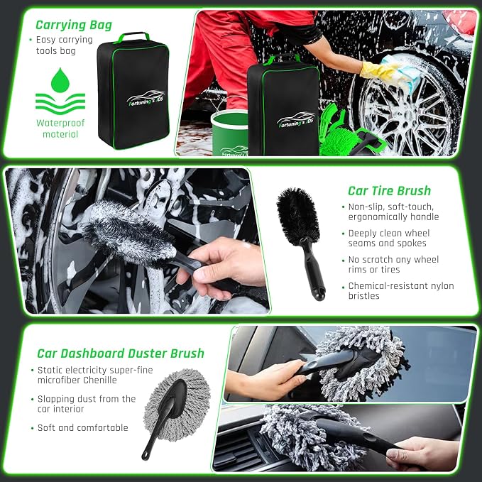 47PCS Car Detailing Kit Interior Cleaner, Car Cleaning Kit, Car Vacuum Car Interior Detailing Kit, Car Wash Kit with Bucket Auto Detailing Brush Set Car Accessories for Motorcycle, Cars, Bikes, Wheels
