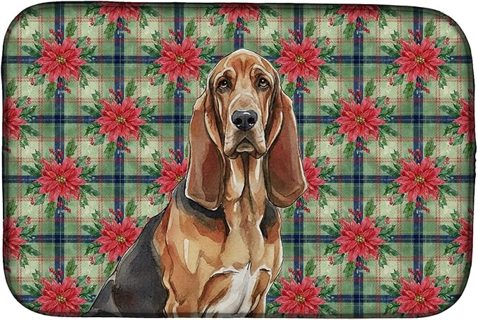 Caroline's Treasures Liver and Tan Bloodhound Christmas PoinsettIas Dish Drying Mat Absorbent Dish Drying Mat Pad for Kitchen Counter Dish Drainer Mat for Countertop, 14 x 21", Multicolor