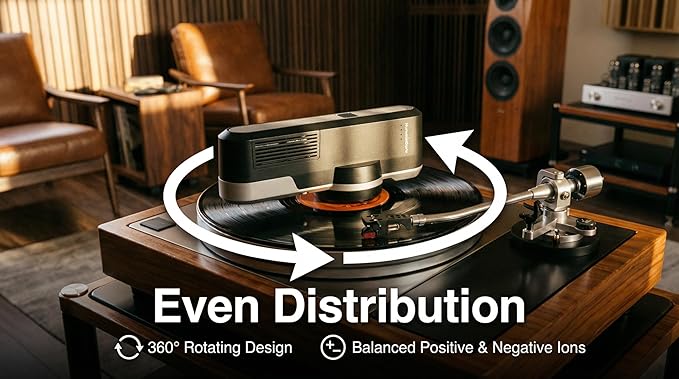 HumminGuru Orbit Static Remover for Vinyl Records, Vinyl Record Cleaner Machine Removes Static Charge Evenly, 360° LP Rotating Ionizer, Anti-Static Turntable Record Player Accessories Cleaning Kit