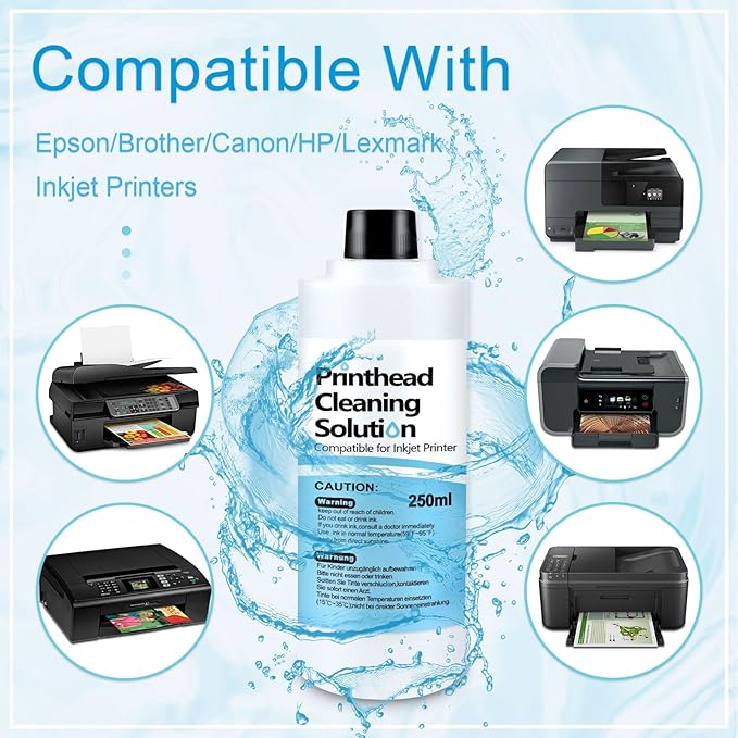 Printhead Cleaning Kit Inkjet Printer 250mL, Printer Cleaning Kit for Epson Ecotank, Print Head Cleaner Solution for HP Printhead, Print Head Cleaner for Canon G3070 G3020 Print Head Cleaner Solution