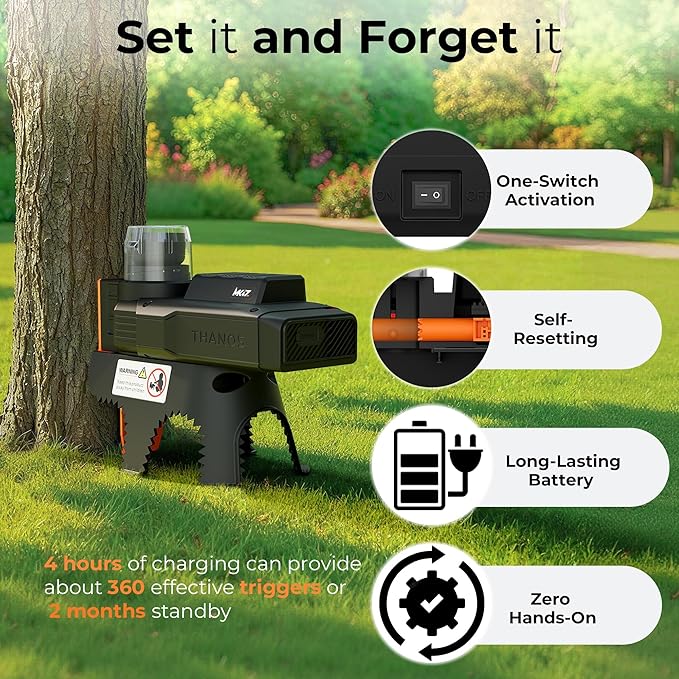 MK47 Automatic Rat & Mouse Trap, Battery Powered Fast Kill Squirrel and Rodent Trap with PIR Motion Sensor, Auto Reset Waterproof Reusable for Indoor Outdoor