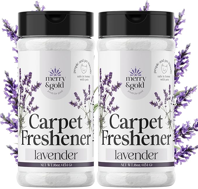 Merry & Gold Carpet Deodorizer & Freshener Powder | 16 oz (2 Pack) Lavender | Pet Odor Eliminator for Strong Odors & Pet Urine | Safe for Homes with Pets | Made in USA