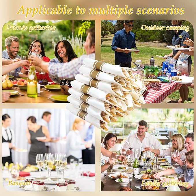 Supernal 120Pack Gold Plastic Silverware Wrapped Plastic Cutlery Set with Napkin,Pre Rolled Napkins with Cutlery Set,Rolled Silverware Disposable For Valentine's Day Mother's Day and Easter