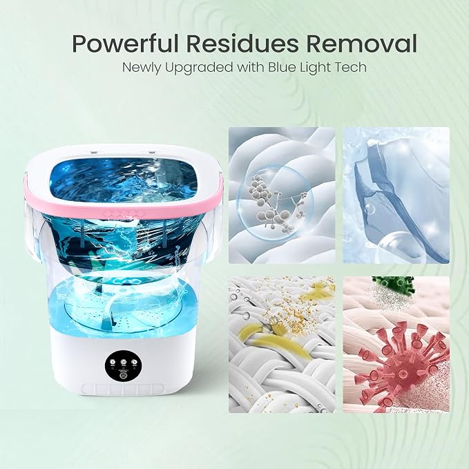 Portable Washing Machine 20L - Mini Washer with Spin Basket, 3 Cleaning Modes & Deep Wash for Small Clothes, Foldable Laundry for Apartment, Home, RV and Travel (Pink)
