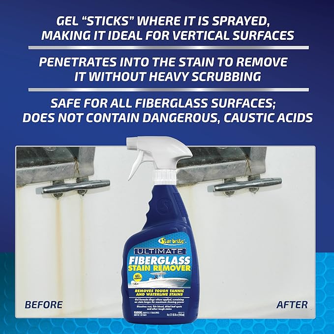 STAR BRITE Ultimate Fiberglass Stain Remover - Easy-to-Use Marine Grade Solution to Eliminate Tough Rust, Leaf & Waterline Stains for Boats and More - Maximum Cleaning Power Gel Spray