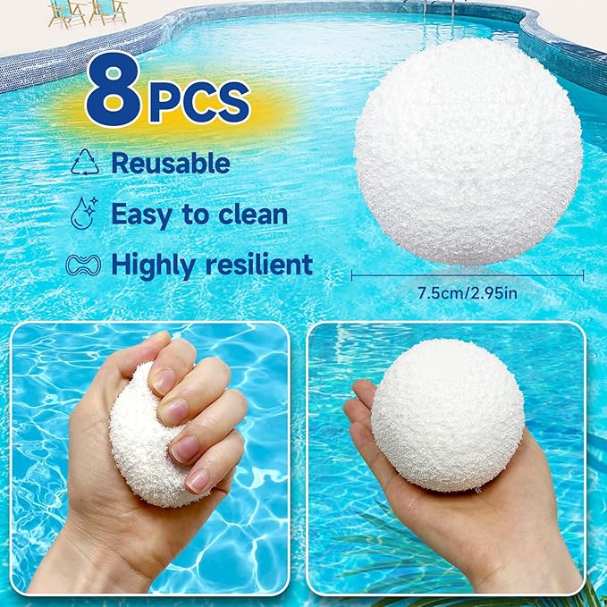 8 Pack Scum for Spas Hot Tub & Pool - Reusable Hot Tub Scum Absorber Washable Floating Pool Oil Absorber Sponge Scum Removal Cleaner Balls for Pool & Bathtub Removes Scum, Oils, Lotions