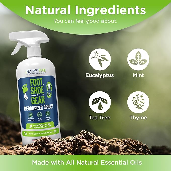 Rocket Pure Natural Foot and Shoe Deodorizer Spray, Deodorant and Odor Eliminator for Smelly Feet, Smell Remover, Formulated with Essential Oils, Made in the USA, Mint, 32 fl oz (Pack of 1)