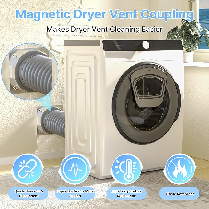 Magnetic Dryer Vent Connector, Quick Connect Dryer Vent Hose Coupling with Strong Magnetic Seal, Easy Install Dryer Vent Adapter for 4 Inch Dryer Vent Hose, DVC-180 Compatible