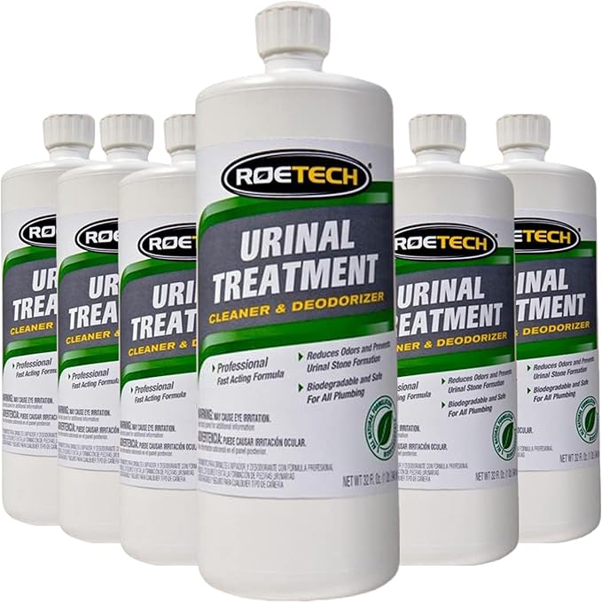 Roetech UT-Q Urinal Drain Cleaner, Urine Odor Eliminator and Deodorizer with Bacteria, Liquid Treatment Utilizes Ammonia, 32 fl oz (Pack of 6)