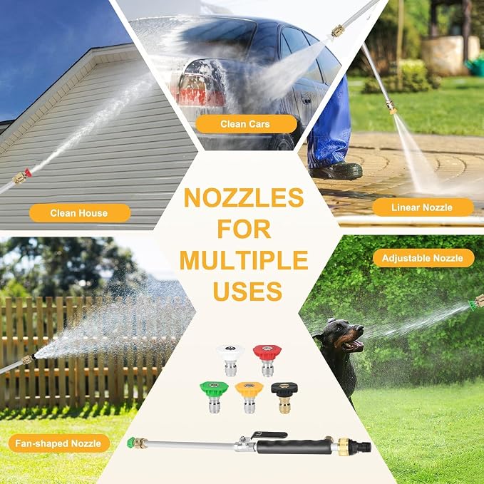 2026 New 7-1 Jet Nozzle High Pressure Hose Nozzle, High Pressure Power Washer Wand, power washer hose attachment for Gutter, Patio, Car Wash,Gardening