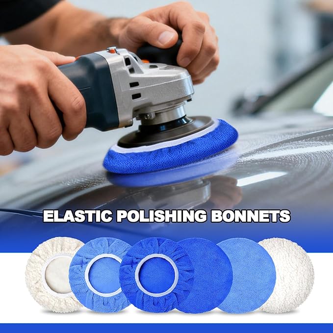 15 PCS Car Polisher Pad Bonnet 7 to 8 Inch, Car Polishing Bonnet Buffing Pads, Lamb Fleece Buffing Pad Cover, 10*Microfiber 5*Woollen