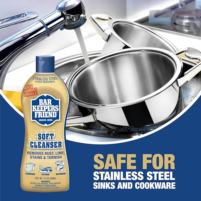 Bar Keepers Friend Soft Cleanser Liquid, 13 oz x 2, Multipurpose Surface Cleaner, Soap Scum & Grease from Stainless Steel & More