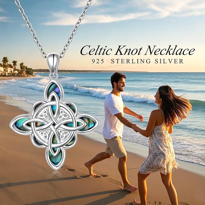 FLYOW 925 Sterling Silver Good Luck Irish Jewelry Celtic Knot Pendant Necklace for Women Birthday Graduation Gift