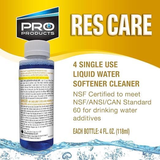 Pro Products Res Care Liquid Water Softener Cleaner, Universal Cleanser for Hardwater Systems, 4 Ounce Bottle, 4-Pack