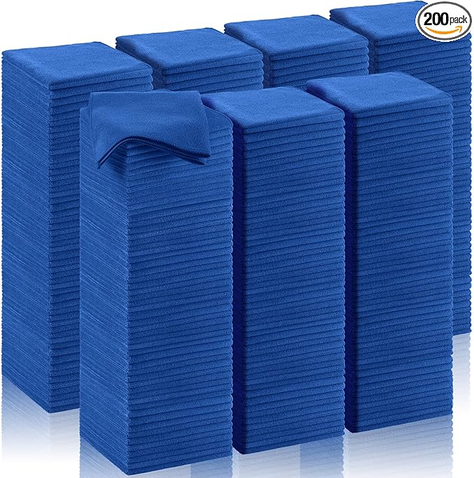 Oudain 200 Pcs Microfiber Cleaning Cloth 16x16 Inch Microfiber Towels for Car Ultra Absorbent Cleaning Rags Reusable Lint Free Streak Free Detailing Towel for Car Washing Drying Dusting (Dark Blue)