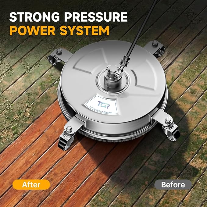 TOR 14" Stainless Steel Pressure Washer Surface Cleaner with 4 Caster Wheels, 4000 PSI, 2 Extension Wands & Nozzles, Power Washer Surface Cleaner for Concrete, Driveway, Patio, 1/4" Quick Connect