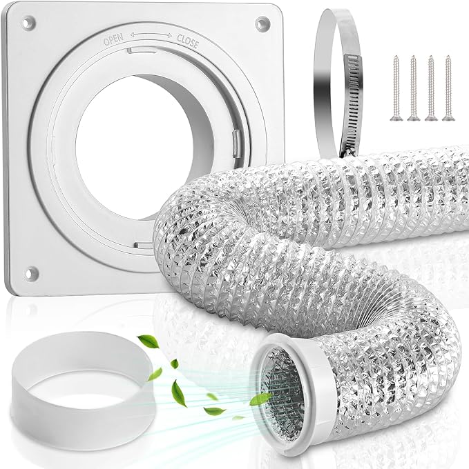 Dryer Vent Wall Plate with Hose(4 inch 8 feet), Twist Lock Dryer Vent Connector Kit, 4 Inch Dryer Duct Connector Flange, for Wall Exhaust Vent, Ceiling or Warmhouse Air Circulation