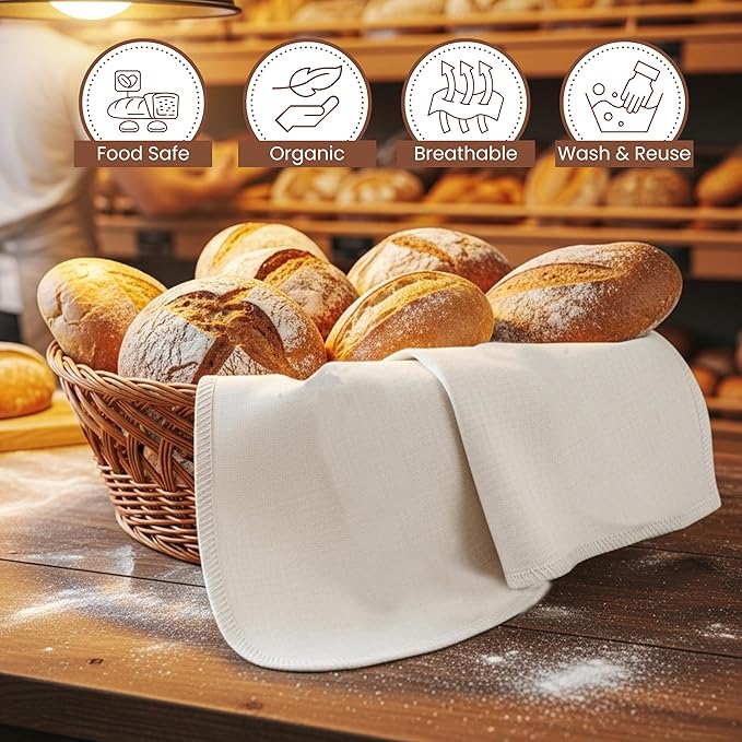 Flour Sack Towels for Bread Dough Proofing – Unbleached, Thick Cotton Baking Cloth for Baguettes, Ciabatta, Pastry – Reusable, 28"x28", 3-Pack