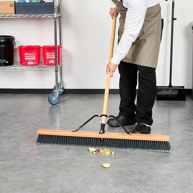 Restaurantware-BROOM HEAD ONLY: Clean Tek Professional 36-Inch Broom Head, 1 Heavy-Duty Push Cleaning Tool - Handle And Brace Sold Separately, Medium Plastic Bristles, Wooden, Commercial Use