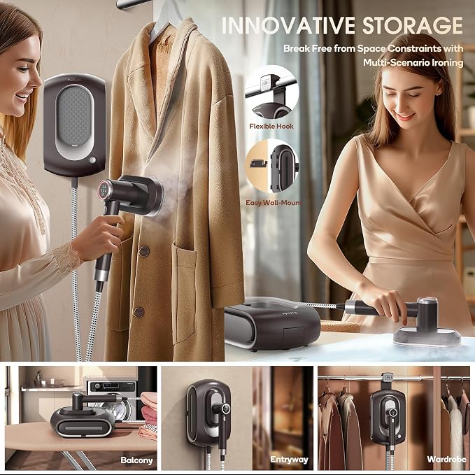 Newbealer 2In1 Pro Station Iron, 1550W Turbo Steam, 1.2L Tank (Brown) | Hanging Garment Steamer, 3-Level Steam & 3 Dry Ironing, 30s Heat Up, Self Clean, Auto-Off, Versatile for Home/Hotel/Boutique