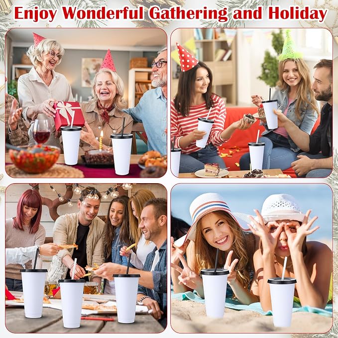 Honeydak Tumbler with Straw and Lid Bulk Cups for Gifts Water Bottle Iced Coffee Travel Mug Cup Reusable Plastic Tumblers for Party Birthdays 24-27 oz