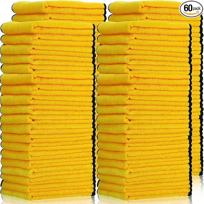 Tallew 60 Pcs Microfiber Towels:16"x16" Microfiber Drying Towels Bulk Micro Fiber Car Cleaning Cloth for Cars Drying Washing Polishing Office Windows Cleaning Household Supplies (Yellow)