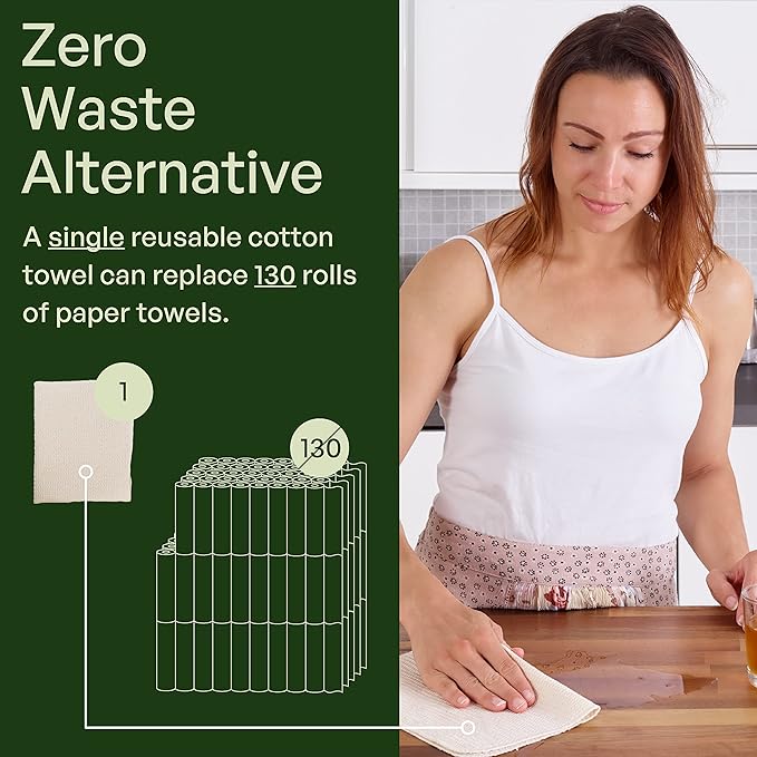 mioeco 10 Pack Reusable Kitchen Paper Towels Washable - Super Absorbent Natural unPaper Towels - Natural Cotton - Reusable, Paperless Kitchen Dish Cloths - 100% Organic