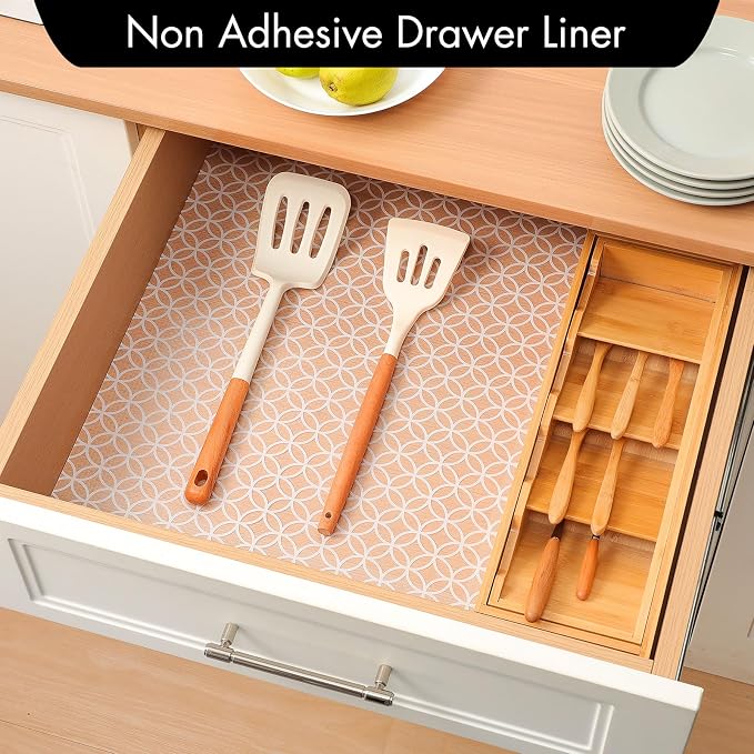 Cooyes Shelf and Drawer Liner for Kitchen Cabinets – Non-Adhesive, Waterproof, Non-Slip Cabinet Liners for Scratch Protection, Desk, Refrigerator, Shelves, Drawers with Modern Pattern