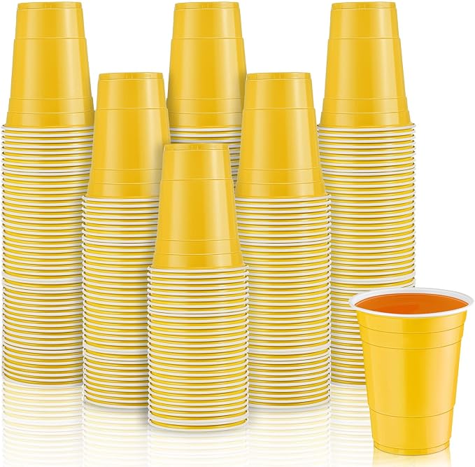 Lounsweer 100 Pcs 16 oz Disposable Party Cups Plastic Heavy Duty Drinking Water Cups for Birthday Baby Shower Wedding BBQ Picnic Party Supplies(Yellow)