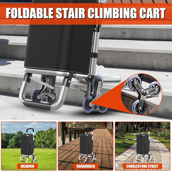 2 in 1 Shopping Cart for Groceries, 110 lbs Grocery Cart on Wheels, Foldable Shopping Cart with 6 Wheels, Load-Bearing Hand Truck with Black Waterproof Bag for Shopping, Camping, Garden