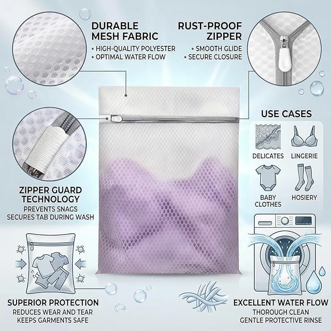 Mesh Laundry Bags for Delicates - 12x16/16x20/24x24 Inches Washing Bags for Bras, Lingerie, Socks, Baby Clothes, 3 sizes 16 Pack