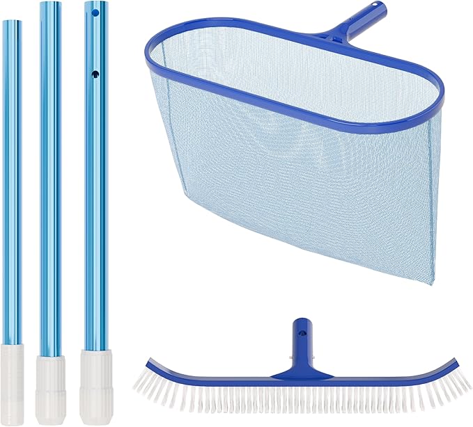 VINGLI 3-in-1 Pool Cleaning Kit, Pools Maintenance Equipment with Pool Net, Pool Brush and 5 FT Telescopic Pole, Pool Maintenance Tools for Inground & Above Ground Swimming Pools