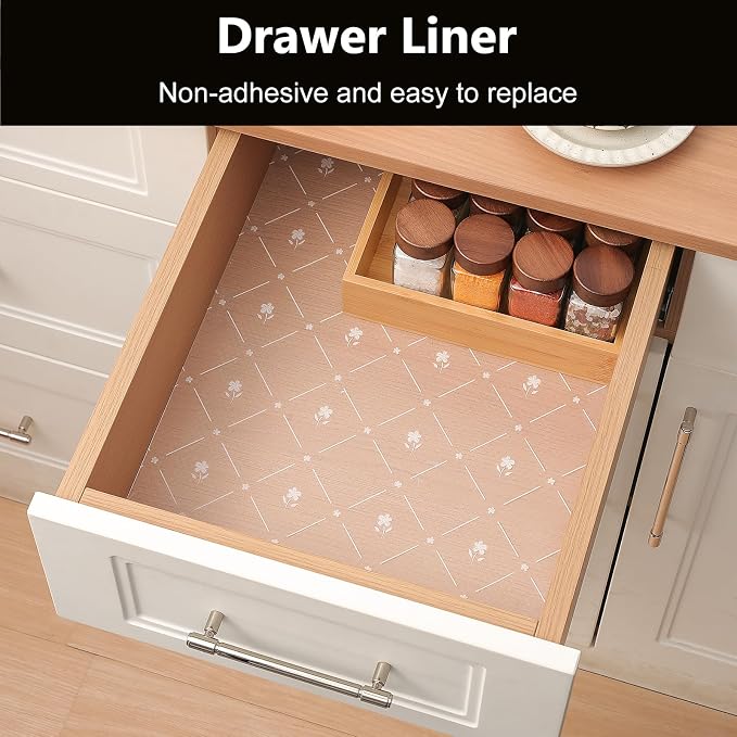 INNOLITES Kitchen Cabinet Shelf Liner, Non-Adhesive Refrigerator & Drawer Liner, Waterproof EVA with Floral, Easy to Clean & BPA-Free (White Daisy, 17.5" x 78.7")
