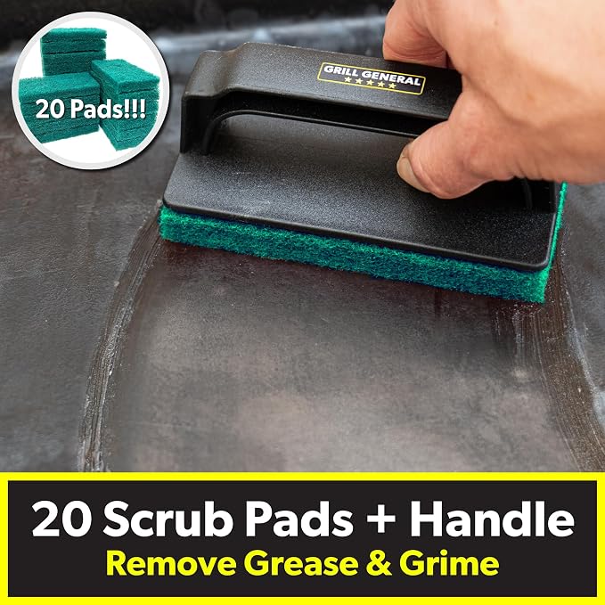Grill General 26 Piece Griddle & Grill Cleaning Kit for Blackstone, Weber, Traeger Griddles, Grills, BBQ - Stainless Steel Scraper, 20 Scour Pads, 3 Cleaning Blocks, Pad and Block Handles by SLOTDOG