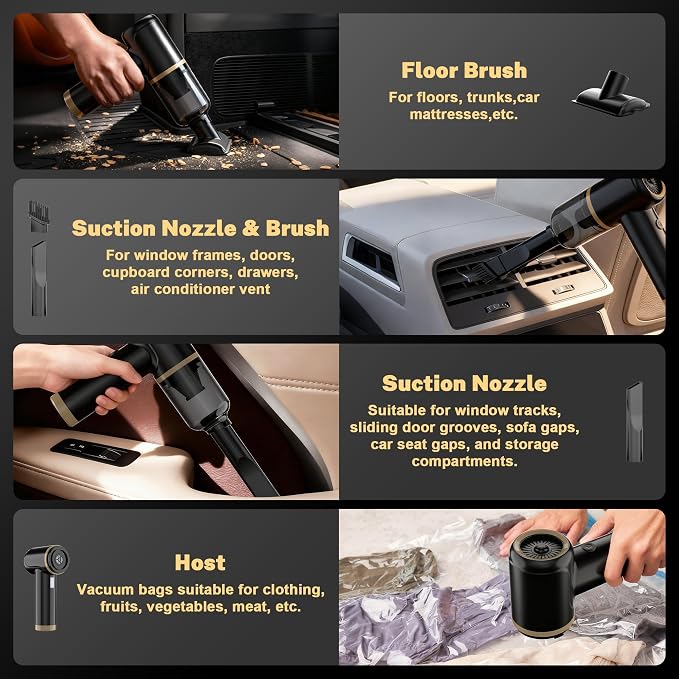 Cozylady Cordless Car Vacuum Cleaner, 30000PA Brushless Handheld Vacuum, 6-in-1 Rechargeable & Portable Handheld Vacuum Cleaner for Auto Interior, Pet Hair, Home, Office, Kitchen