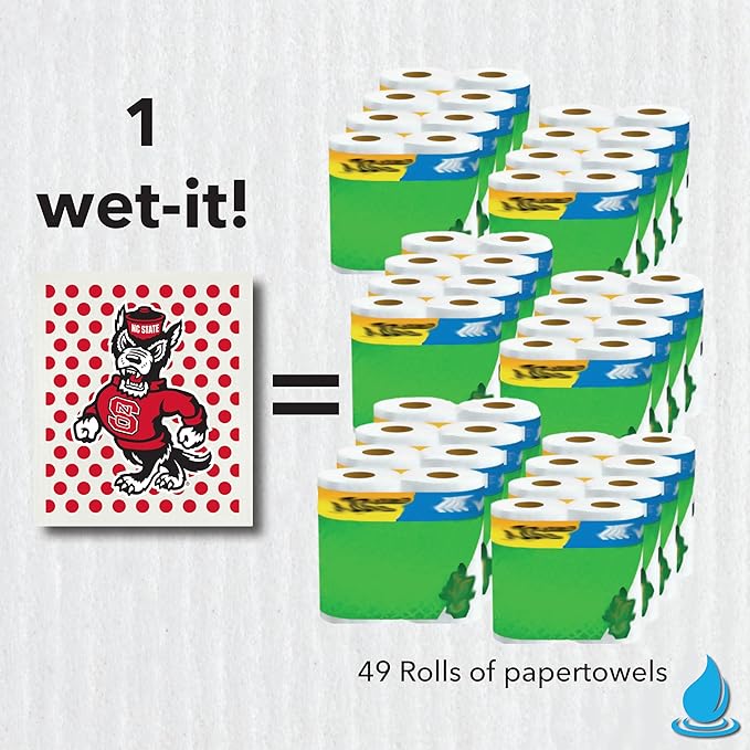 Wet-It! North Carolina State- 3 Pack Swedish Dishcloths- Reusable Kitchen Towel for Dishwashing and Home Cleaning- Eco-Friendly Alternative to Paper Towels and Wipes- Machine Washable and Dryer Safe