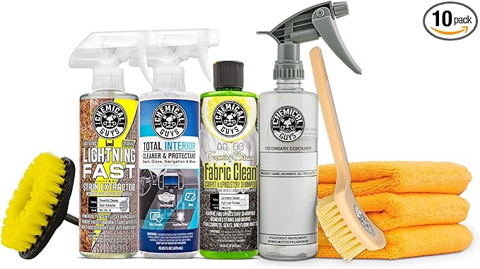 Chemical Guys CWS20316K9 Foaming Citrus Fabric Clean Carpet & Upholstery Carpet Cleaning & Interior Cleaning Kit (9 Piece Kit with Total Interior SPI22016 & Lightning Fast Stain Extractor SPI_191_16)