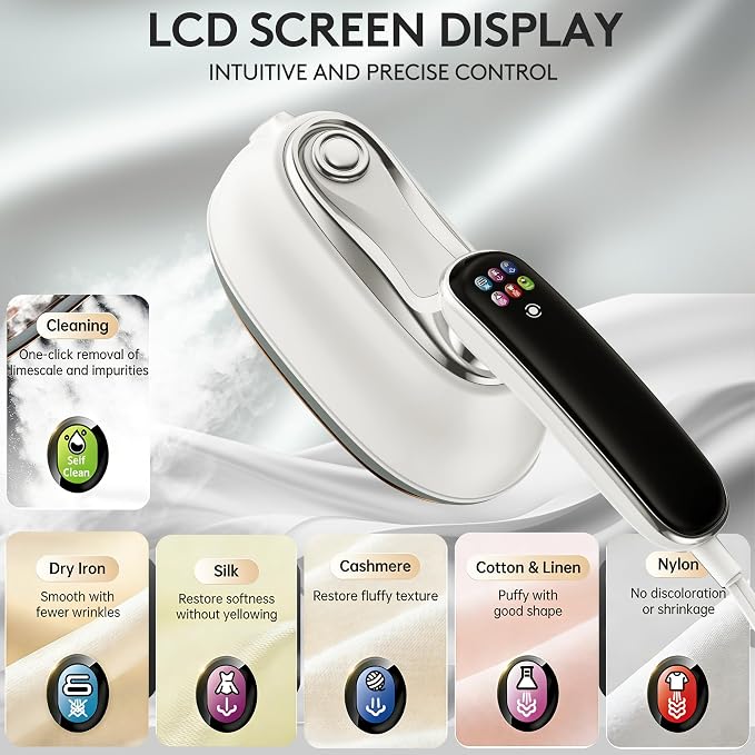 Travel Steamer for Clothes – 2026 Upgrade #1! 1300W Power 【160mL Tank & 10s Heat-Up】, 110-240V, 180° Rotating Handle, 6 Modes Ultra-Slim LCD Display – Perfect for Home & World Travel.