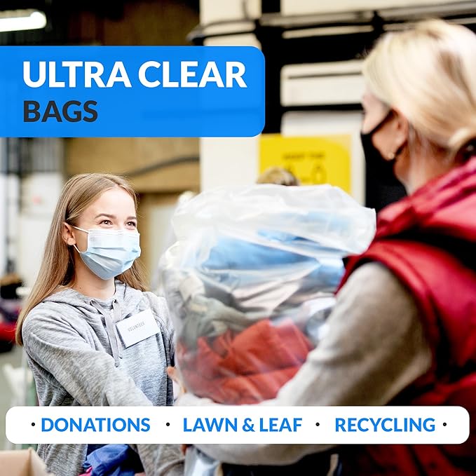 Reli. 40 to 45 Gallon Trash Bags Heavy Duty | 250 Trash Bags | Super Sizeable, Clear, Garbage for Serious Cleanup